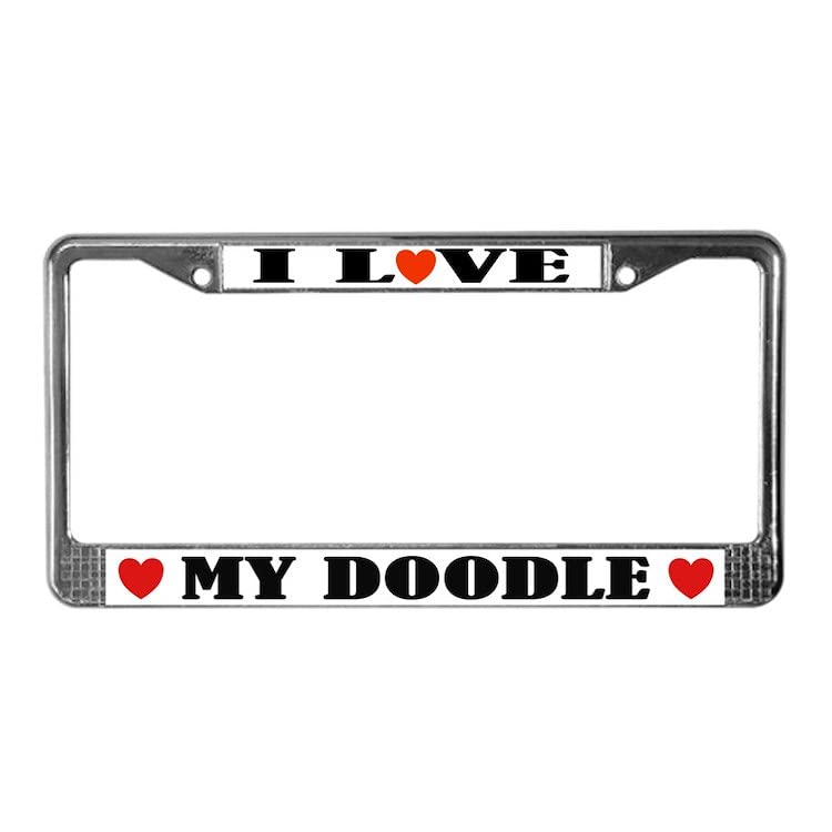 CafePress I Love My Doodle License Plate Frame Gift Chrome License Plate Frame, License Tag Holder