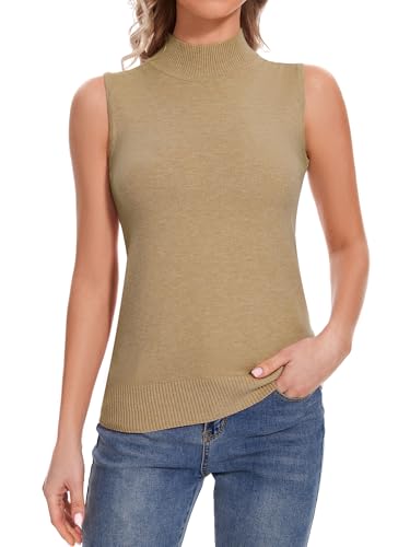 Image of Sleeveless Mock Neck Tops for Women Soft Slim Fit Knit Vest Tops