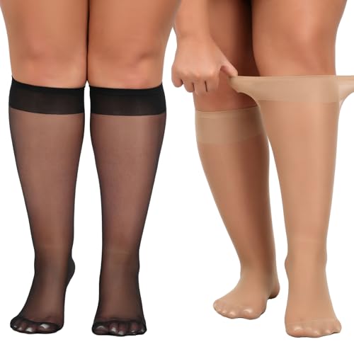 Image of Yilanmy 6 Pairs Knee High Socks for Women Plus Size Pop Socks 15 Denier