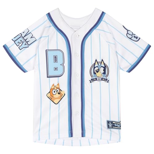 Bluey Toddler Boys Short Sleeve Mesh Button Front Raglan Shirt Bingo White Blue 2T