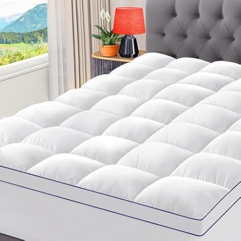 CYMULA Full Size Mattress Topper, Cooling Mattress Pad Cover, Extra Thick Pillow Top Mattress Topper with 8-21 Inch Elasticated Deep Pockets, Plush Down Alternative Fill Mattress Protector Cover