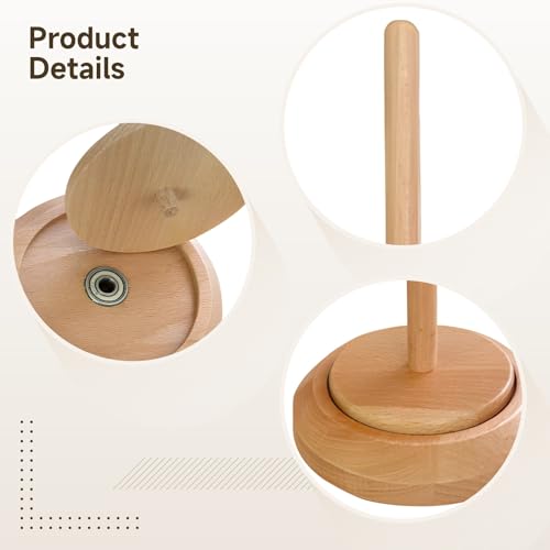 Image of Wooden Yarn Holder Stand, Natural Wood Yarn Holder, Smooth Rotating Knitting Ball Dispenser, Portable Single Spindle Crochet Accessory for Crafters, Bearing Twirling Mechanism