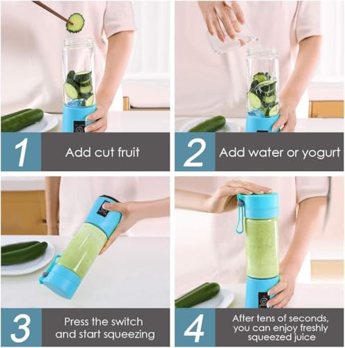 Image of Mini 6-Blade Juicer Blender with Built-In Jar, Juice Mixer Bottle, Fruit Juice Machine, USB Rechargeable Personal Size Juicer Grinder for Juices, Kitchen Appliance for Milk Shakes (Multi Colour)