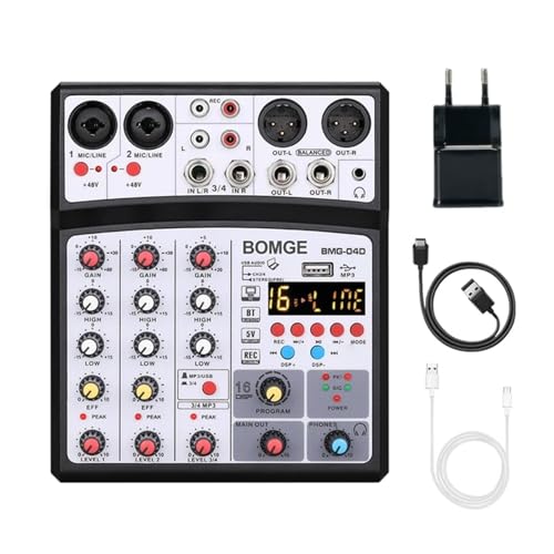 WEIWO 4チャンネルオーディオサウンドミキサーミキシングDJコンソール 48Vファントムパワー16DSPエフェクト付き