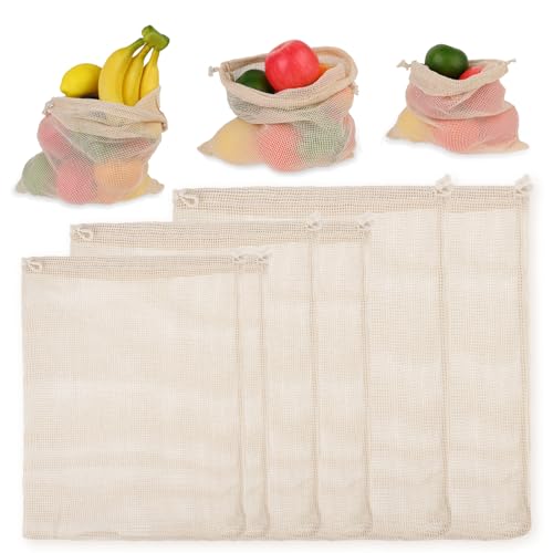 Styquenzer 6 Pack Reusable Produce Bags, Cotton Mesh Produce Bags, Reusable Durable with Drawstring Net Bags, Reusable Produce Bags Washable for Veggies and Fruits, Grocery Shopping