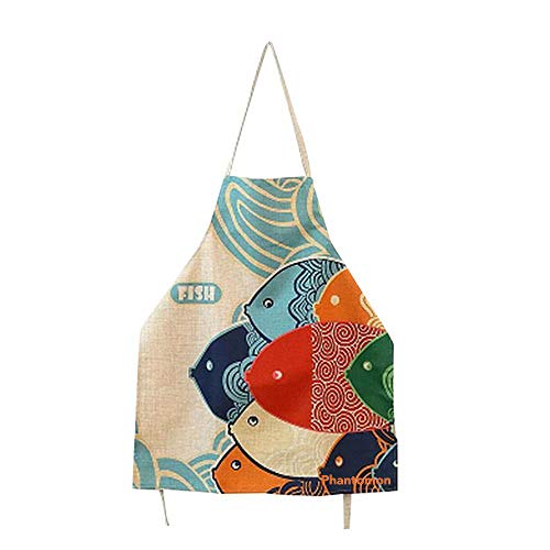 Phantomon Aprons for Women Cartoon Japanese Style Lovely Fish Print Chef Kitchen Cooking Funny Aprons (Adults)