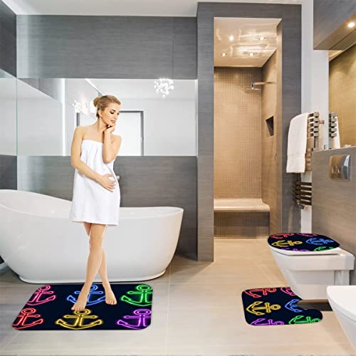 Badezimmerteppich-Set 3Teilig Anker rutschfest Waschbar Badematte Badezimmer Weich Mikrofasern WC-Deckelbezug Ozean… – Bild 4