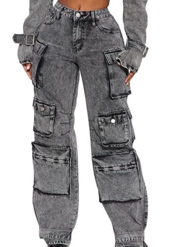 Cargo Jeans for Women Y2K High Waisted Baggy Jeans Straight Wide Leg Cargo Pants Streetwear4