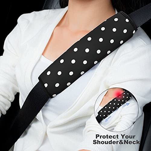 Image of Bagea-Ka 2 Pack Car Seat Belt Pad Cover Polka Dot Black and White Simple Pattern for Adults Kids, Universal Soft Safety Belt Shoulder Strap Cushion Protector for Backpack Bag Straps Cover