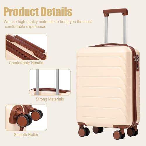 Image of 20 Inch ABS Hard Shell Travel Checked Luggage With Combination Lock, Beige