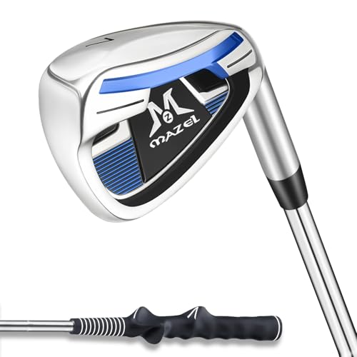 MAZEL 7 Iron Golf Club for Adult Men & Women- Upgraded Training Grip Golf Iron for Beginners,37 Inch (Silver Blue)
