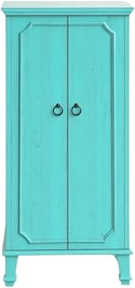 Hives & Honey Charlize Turquoise Locking Jewelry Armoire - Standing Wood Storage with Mirror, 7 Drawers, Necklace Hooks, Anti-Tarnish Lining