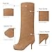 VOZTOLLS Suede Boots for Women Knee High Kitten Heel Tall Boots Womens Square Toe Pull On Wide Calf Fashion Dress Booties Nude Size 6.5