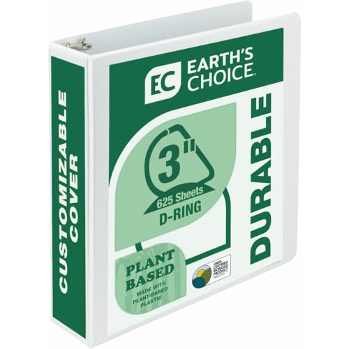 Image of Samsill Plant-Based 3 Inch Durable D-Ring, View Binder, Eco-Friendly, USDA Certified Biobased, White, Pack of 1