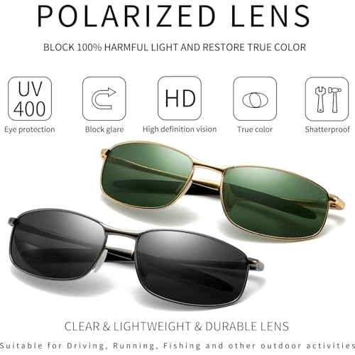 Image of SUNGAIT Mens Narrow Polarized Sunglasses Metal Frame Small Rectangle Retro Durable UV400 Protection