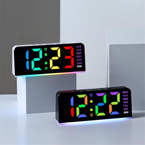 Reloj despertador con luz nocturna LED multicolor y motor silencioso para mesita de noche 8