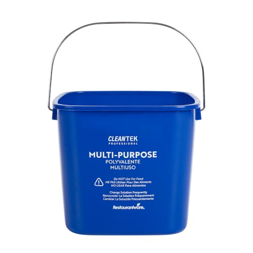 Image of Restaurantware Plastic Bucket with Stainless Steel Handle Pack of 1, 6 Quart Plastic Cleaning Pail, Blue Square Design, Measurement Graduations, for Janitorial and Foodservice Use