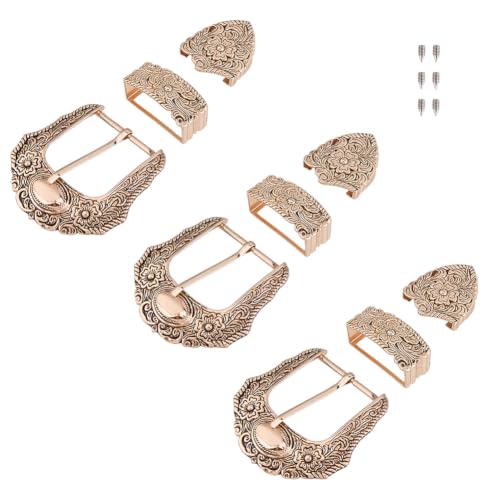 Image of DICOSMETIC 3 /4 Sets Belt Buck Set Western Cowboy Buckle Set Alloy Belt Buckle Engraved Cowboy Belts Replacement for Adult