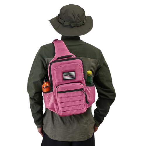 Image of Rover Sling Pack Tactical Shoulder Sling Bag Backpack with Bottle Holder Crossbody Chest Bag, Pink