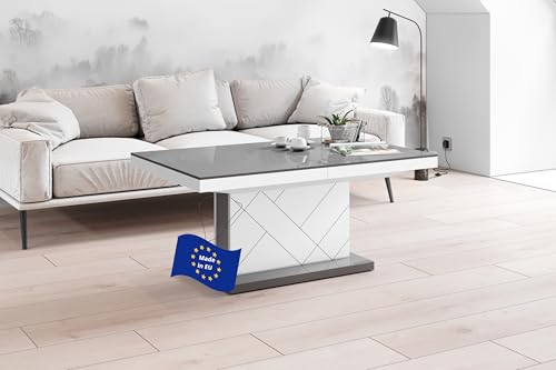 designimpex HM-333 Couchtisch Grau Hochglanz/Weiß Hochglanz ausziehbar...