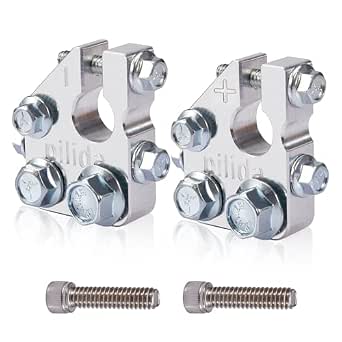 Battery Terminal Connectors, 5-Way Multi Power Block, Positive & Negative (+/-), Suitable for Marine, Car, RV, and Vehicles, Aluminum, 1 Pair