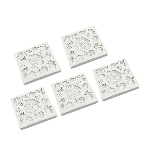 5Pieces Christmas Theme Silicone Molds Nonstick Fondant Moulds Flexible Baking Accessory Suitable for Dessert and Snacks Professional Pastries Molds