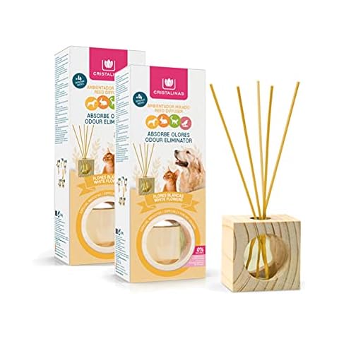 CRISTALINAS Pet Odour Eliminating Reed Diffuser, Air Freshener, 30ml / 4 Weeks, 0% Alcohol, White Flowers, Pack of 2 Cover