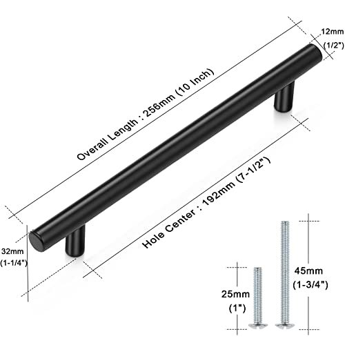 Image of Probrico 15 Pack|Flat Black Kitchen Cabinet Handles 7-9 /16 inch Hole Centers, Stainless Steel Hardware Cupboard Drawer Pull Kitchen Cabinet T Bar Handle Dresser Pulls