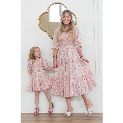 Mommy and Me Dresses Boho Floral Family Matching Outfits Summer Ruffle Maxi Dress Puff Short Sleeve A Line Long Dress2