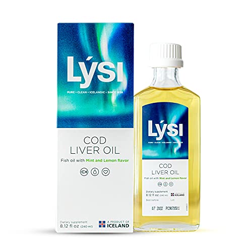 Lysi Cod Liver Oil- Mint & Lemon Flavor | 1100 mg Omega-3s | Pure & Natural Cod Liver Oil | Icelandic Liquid Cod Liver Oil | GMP Certified | Mint & Lemon Flavor | 8.12 Fl Oz | 48 Servings