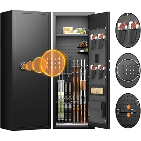 SUNCROWN 10-12 Rifle Safe, Rifle and Pistol Home Safe, Quick Access Gun Safe, Digital Keyboard Gun Cabinet with Pistol Bag and 3 Adjustable Brackets for Home Use Cover