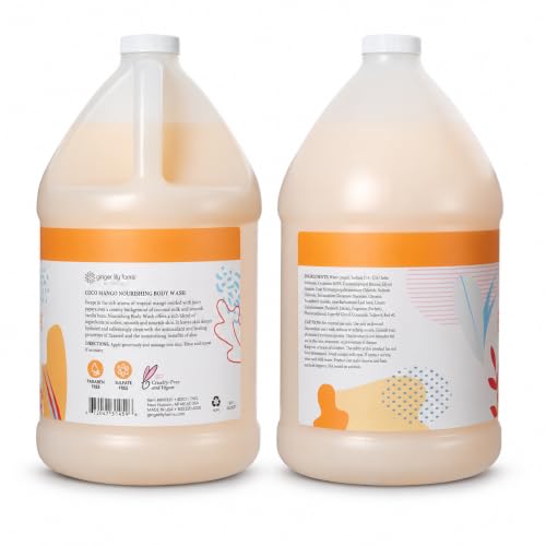 Image of Ginger Lily Farms Botanicals Nourishing Body Wash, Coco Mango, 100% Vegan & Cruelty-Free, Coconut Mango Scent, 1 Gallon (128 fl oz) Refill | 100% Vegan & Cruelty-Free | Nourishing Bath & Shower Gel for All Skin Types | Refill Size