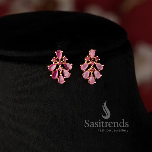 Image of Sasitrends Micro Gold Plated American Diamond Ruby stone Studded Jewellery Set