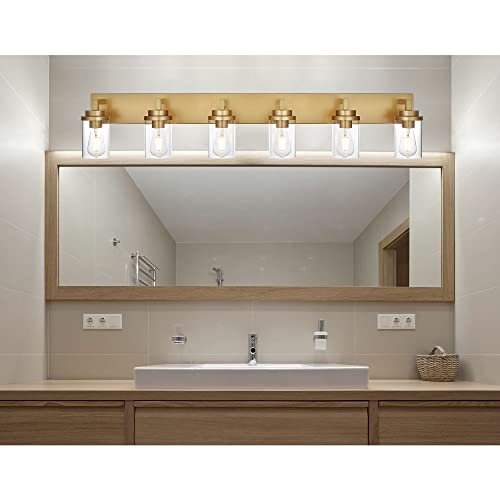 Image of MELUCEE 6-Light Vanity Lights for Bathroom 45.3 Inches Length, Modern Bathroom Light Fixtures Wall Mount with Clear Glass Shade for Vanity Table /Over Sink /Kitchen, E26 Base