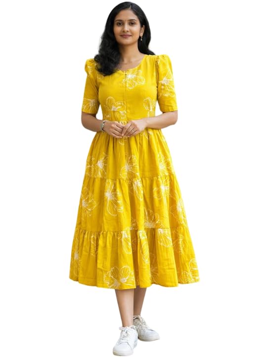 Women's Rayon Floral Printed A-Line Midi Dress-picture-49