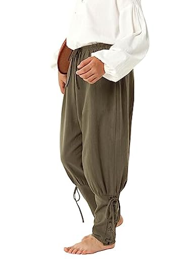 Haloumoning Pantalones medievales para niños, con cordones, cosplay, renacentista, steampunk, vikingo, para el tiempo libre, verde oliva, 10-12 Años | Ya disponible en tu tienda friki favorita! En mundofriki.es!