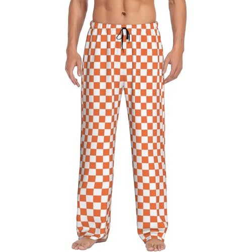 White Orange Squares Checkerboard Mens Pajama Pants Men's Sleep Lounge Pants Pj Bottoms With Pockets
