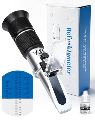 LAOYE 3en1 Réfractomètre Miel Humidité 12-27% Brix 58-92% Baumé 38-43 °Bé Refractometre Miel ATC & avec étalonnage Testeur humidité Miel pour Apiculture, sirops, mélasses
