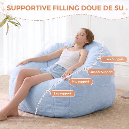 Image of HUGHEAVEN Medium Memory Foam Bean Bag Chair for Teens & Kids - 3ft | Fluffy Floor Chair Lounger, Cozy Faux Fur Reading Nook Chair, Comfy Beanbag Sofa Couch, Floor Seating Foam Seat with Filler