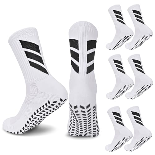 YXBDQDJCF - YXBDQDJCF 3 Pairs Grip Socks Football, Football Grip Socks Kids Breathable Soft Non Slip Sports Sock for Junior Basketball Tennis Cricket Rugby Yoga Running Hiking (9 Years, 12 Years, White)