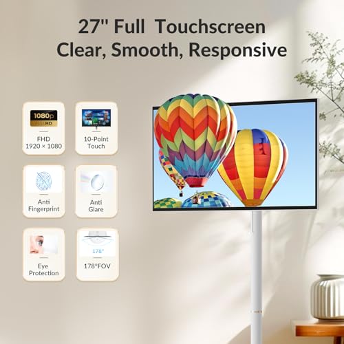Image of 27 Inch Smart Portable TV on Wheels, Android 14 EDLA Certified | 8GB RAM 128GB Storage, 13MP Camera & Dual Mics, 14-16H Battery, Wi-Fi /HDMI, Smart Display for Home Office & Remote Work