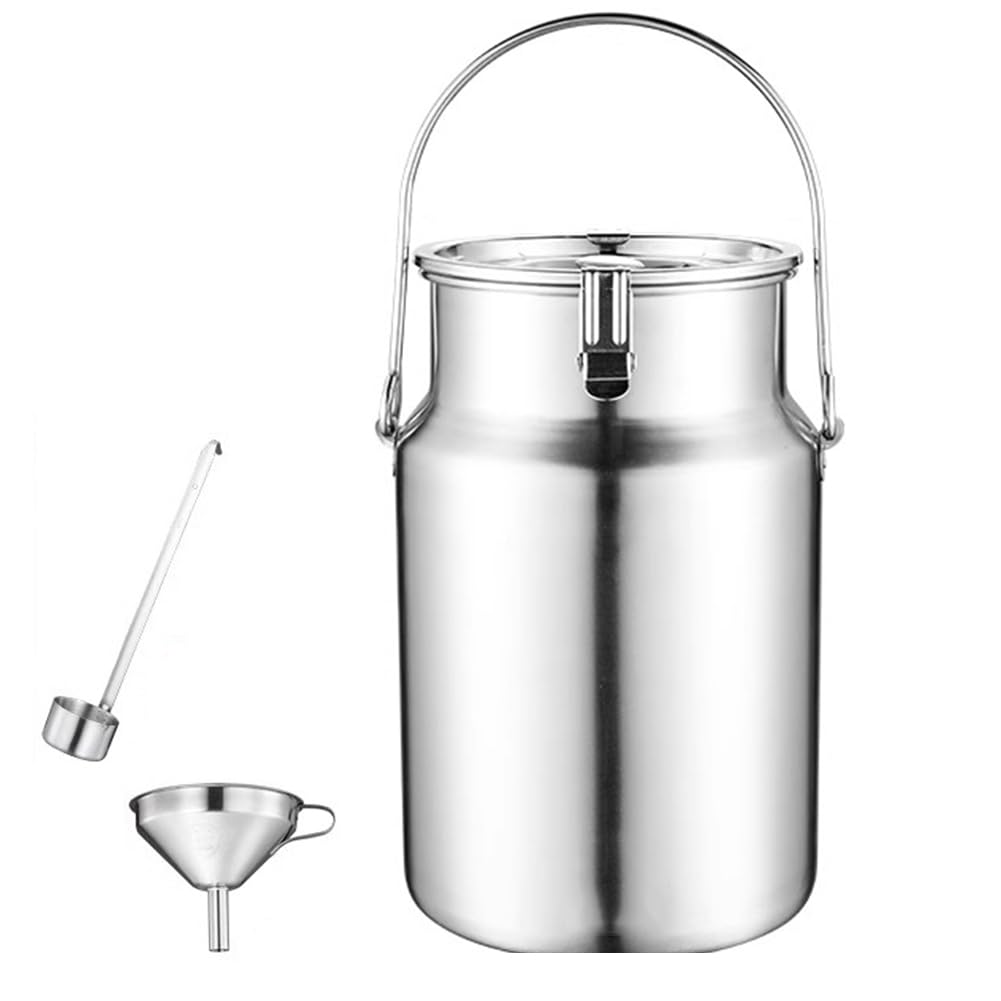 Jarra De Leche De Acero Inoxidable 304, Cubo De Gran Capacidad, Botella De Leche con Tapa Sellada Y Asa De Transporte, Color Plata, 5 L/1,3 Galones.(Plata - 5 L/1,3 Galones)