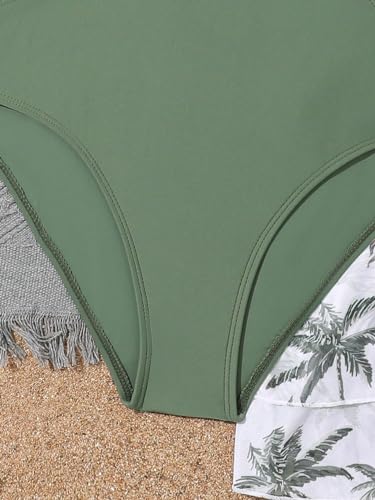 WDIRARA Girl's 2 Piece Swimsuit Asymmetrical Ruffle One Piece with Tropical Print Cover Up Skirt4