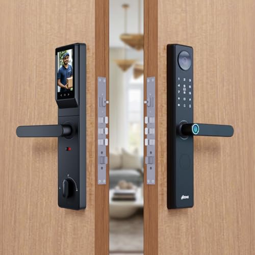 Image of Ozone Smart Door Lock with WiFi & HD Camera | Fingerprint, App, Password & RFID Access | 4-Way Unlock | Fits 35-110 mm Wooden & Metal Doors | Black