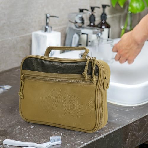 Image of Hanging Toiletry Bag for Men,Travel Toiletry Bag Organizer Dopp Kit | Tactical Toiletry Bag,Toiletries Travel Bag,Mens Travel Toiletry Bag,Mens Travel Essential Shaving Bathroom Shower Bag-Brown