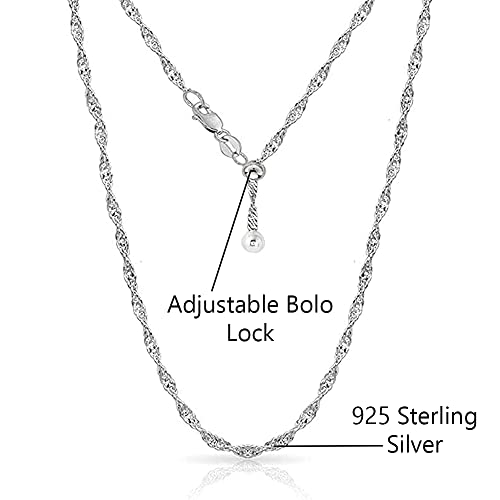 Savlano 925 Sterling Silver Italian Solid 1.5MM Singapore Twist Adjustable Bolo 14-24 Inch Chain Necklace For Women - Made in Italy Comes With a Gift Box2