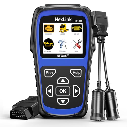 NEXAS NL102P Heavy Duty Truck Scanner with DPF Regen Oil Reset, Full System Diesel Diagnostic Scan Tool for Isuzu, Cummins, Detroit, Maxxforce, Hino, 2-in-1 OBD2 & HD OBD Code Reader for Semi & Car