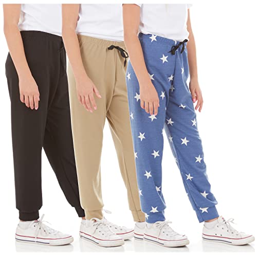 Pure Essence Girls' Sweatpants - 3 Pack French Terry Active Jogger Pants (Size: 7-16)