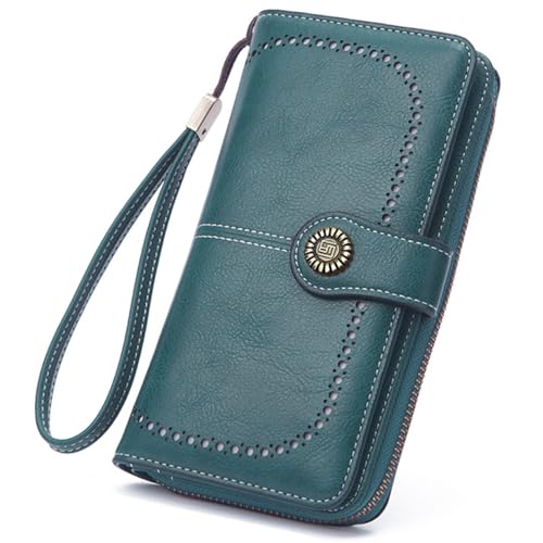 Image of Women Leather Wallet Crossbody Shoulder Bag with Double Zipper and Mobile Phone Purse with Shoulder Strap