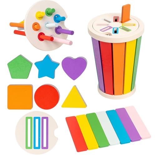 Afenau Juguete Montessori para niños a partir de 2, 3 y 4 años, juego a partir de 1 año, color forma, juego de clasificación a partir de 1 año, madera, juguete de madera Montessori, juego a partir de
